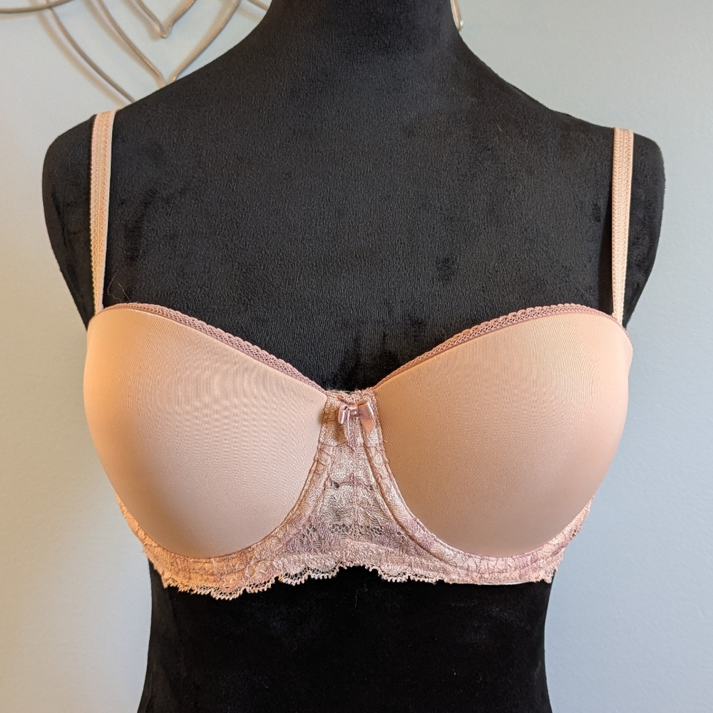 Adore Me Lace Trimmed Nude Strapless Bra (36C)